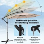 Pakabinamas sodo skėtis su saulės LED apšvietimu ir pasvirimo funkcija (Smėlio) – Paveikslėlis 4