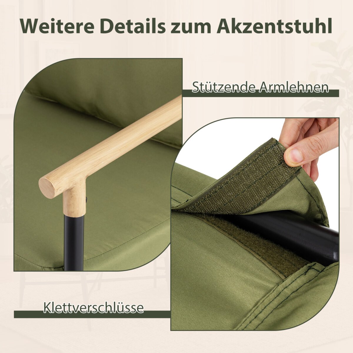 Paminkštintas krėslas su porankiais ir metaliniu rėmu (Žalia) – Paveikslėlis 5
