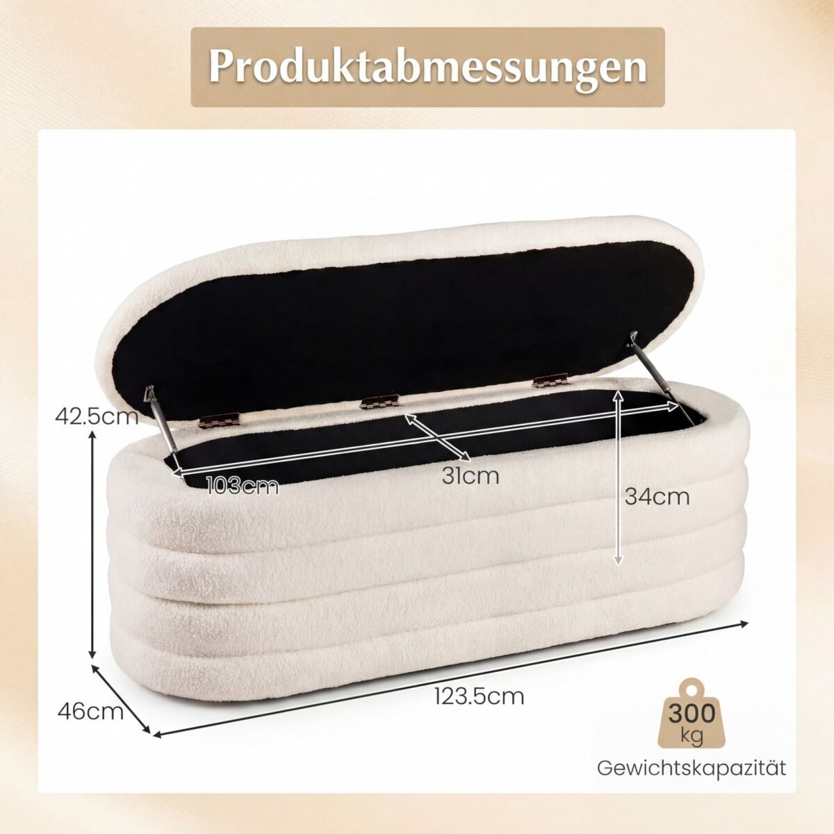 Paminkštintas suoliukas su talpia daiktadėže (Balta) – Paveikslėlis 2