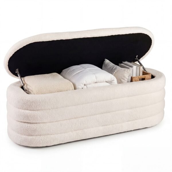 Paminkštintas suoliukas su talpia daiktadėže (Balta)