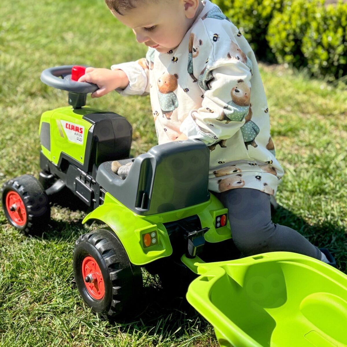 Paspirtukas traktoriukas Claas žalias su priekaba – Paveikslėlis 5