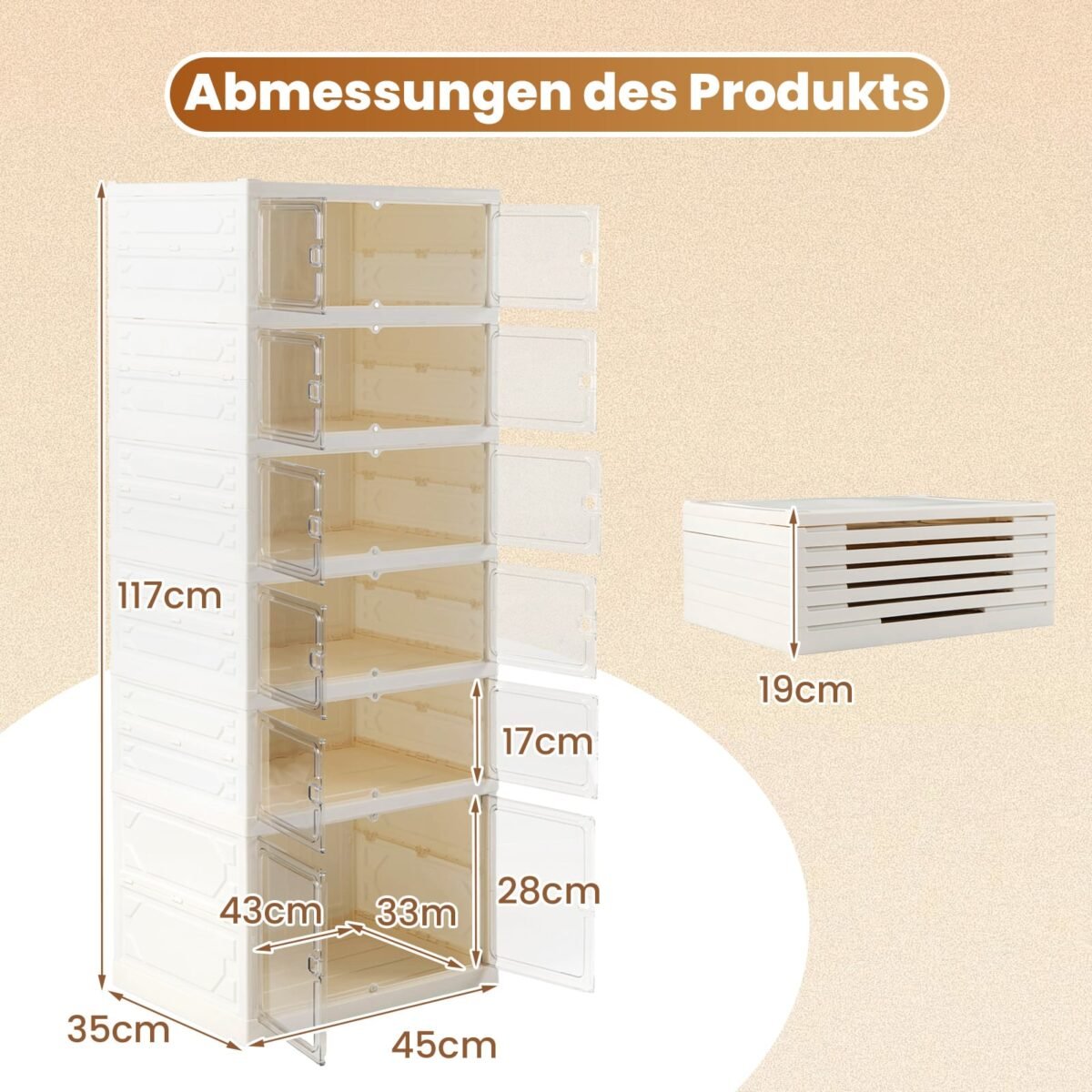 Pastatoma 6 aukštų batų spintelė su magnetinėmis durelėmis (Balta) – Paveikslėlis 2