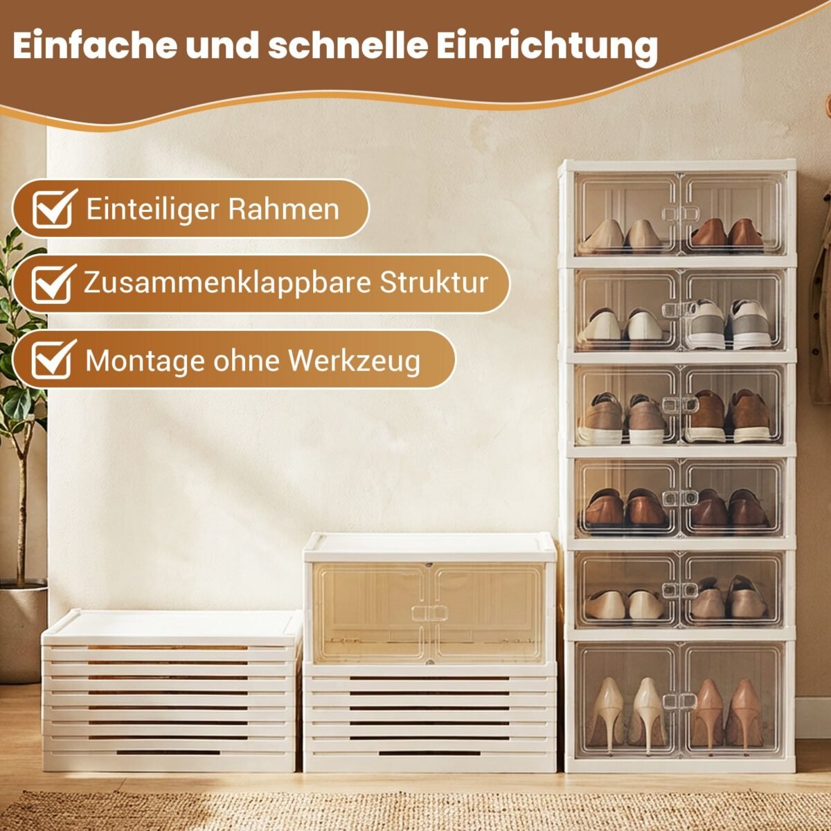 Pastatoma 6 aukštų batų spintelė su magnetinėmis durelėmis (Balta) – Paveikslėlis 3