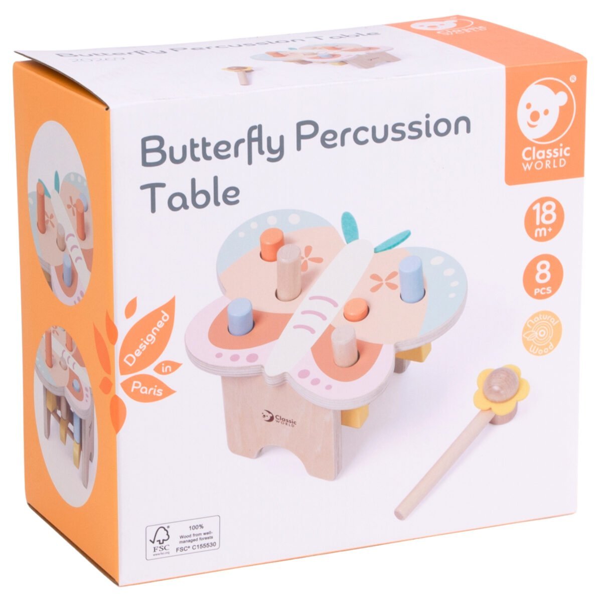 Pastelinis medinis Montessori kalimo staliukas drugelis su plaktuku – Paveikslėlis 5