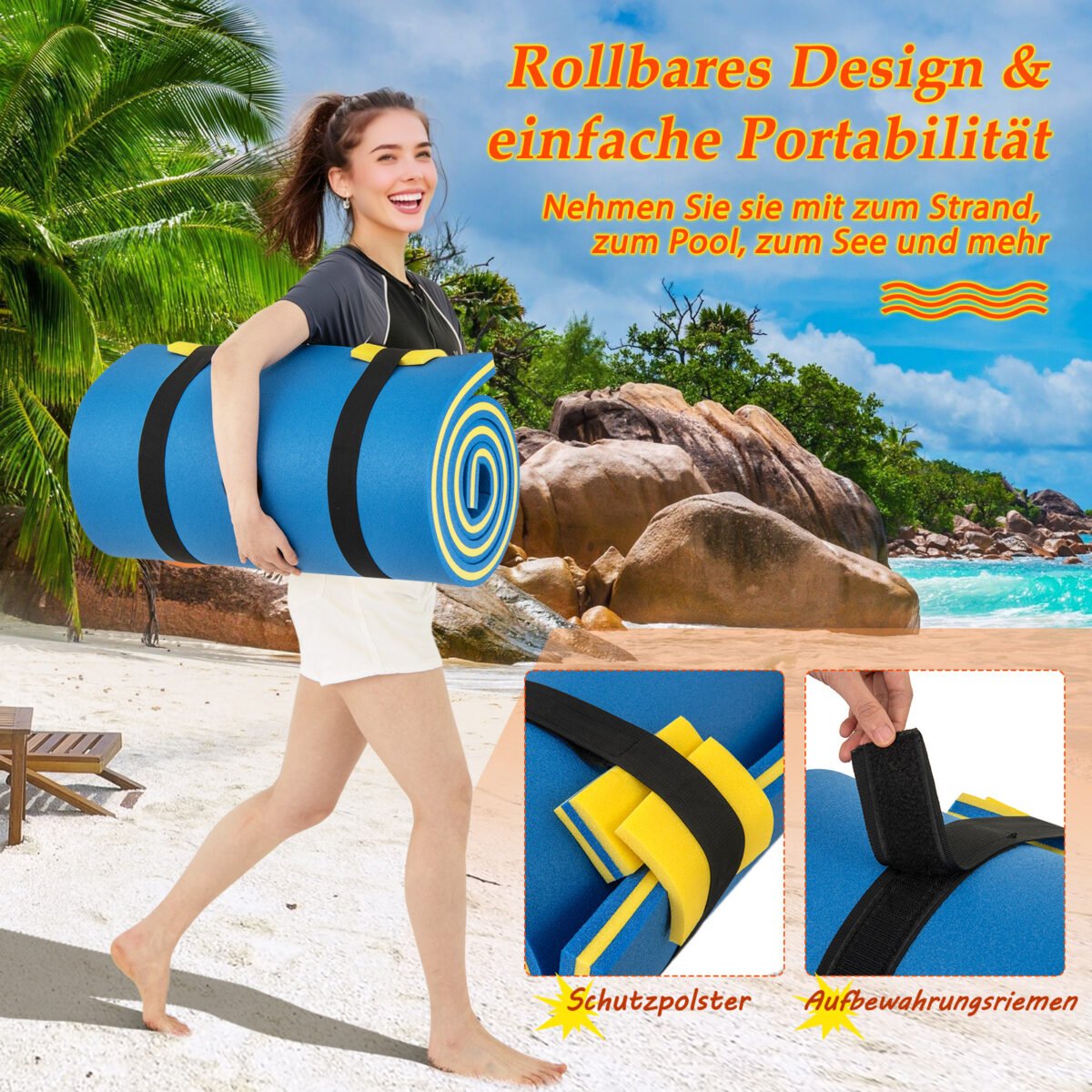 Patvarus plūduriuojantis XPE putų kilimėlis su integruota pagalve (Mėlyna) – Paveikslėlis 4