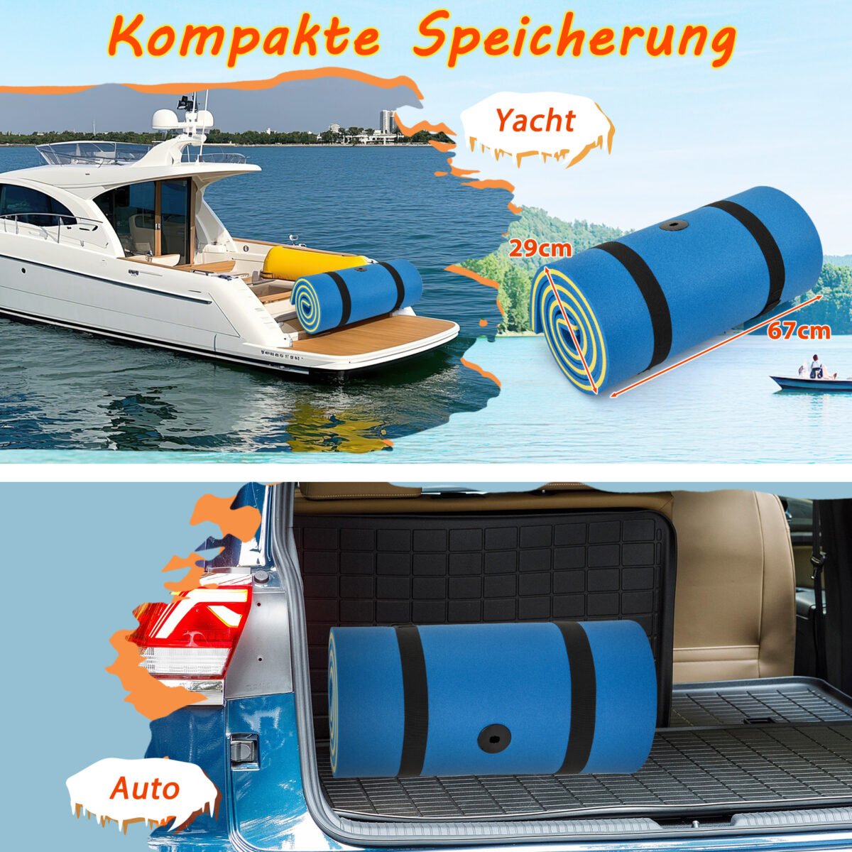 Patvarus plūduriuojantis XPE putų kilimėlis su integruota pagalve (Mėlyna) – Paveikslėlis 5