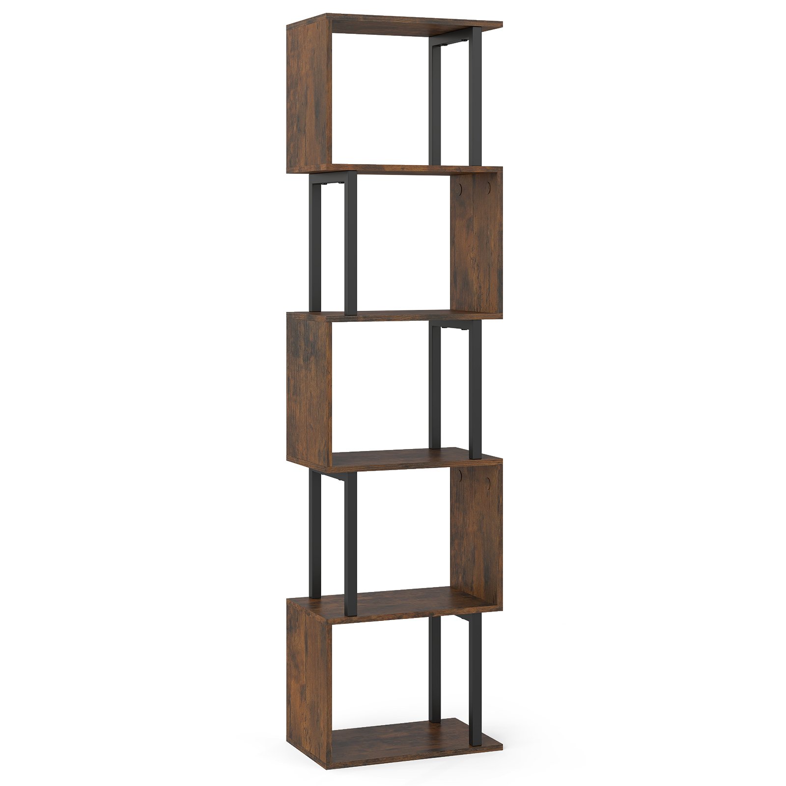 Penkiaaukštė geometrinė knygų lentyna su apsauga nuo apvirtimo (Kaimiška ruda)