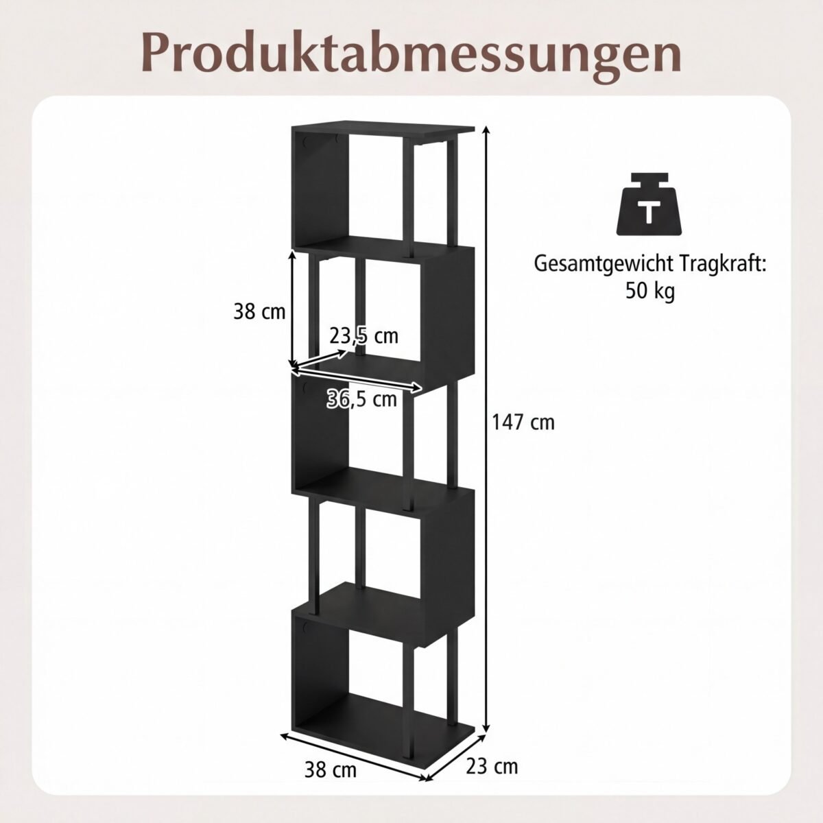 Penkių lygių geometrinė lentyna su apsauga nuo apvirtimo (Juoda) – Paveikslėlis 2