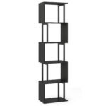 Penkių lygių geometrinė lentyna su apsauga nuo apvirtimo (Juoda)