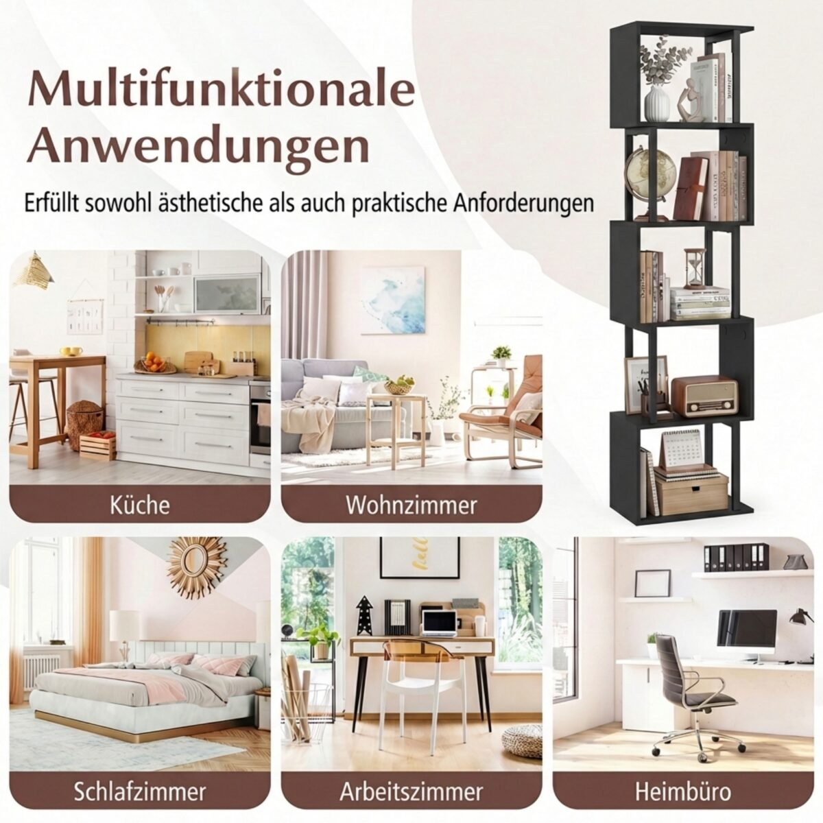 Penkių lygių geometrinė lentyna su apsauga nuo apvirtimo (Juoda) – Paveikslėlis 3