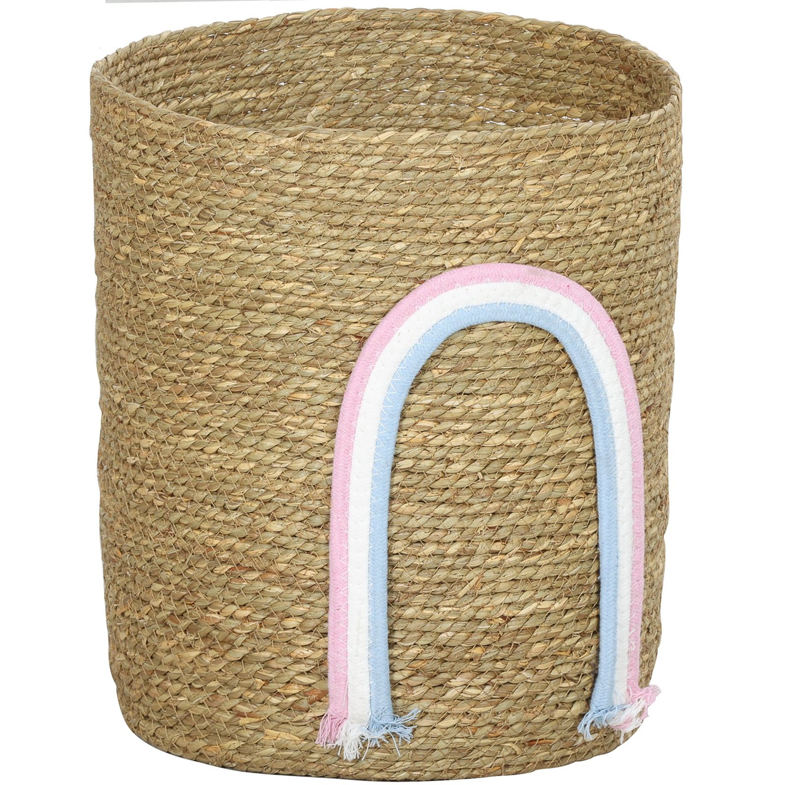 Pintas laikymo krepšys iš jūros žolės ir medvilnės su vaivorykštės dekoru 24