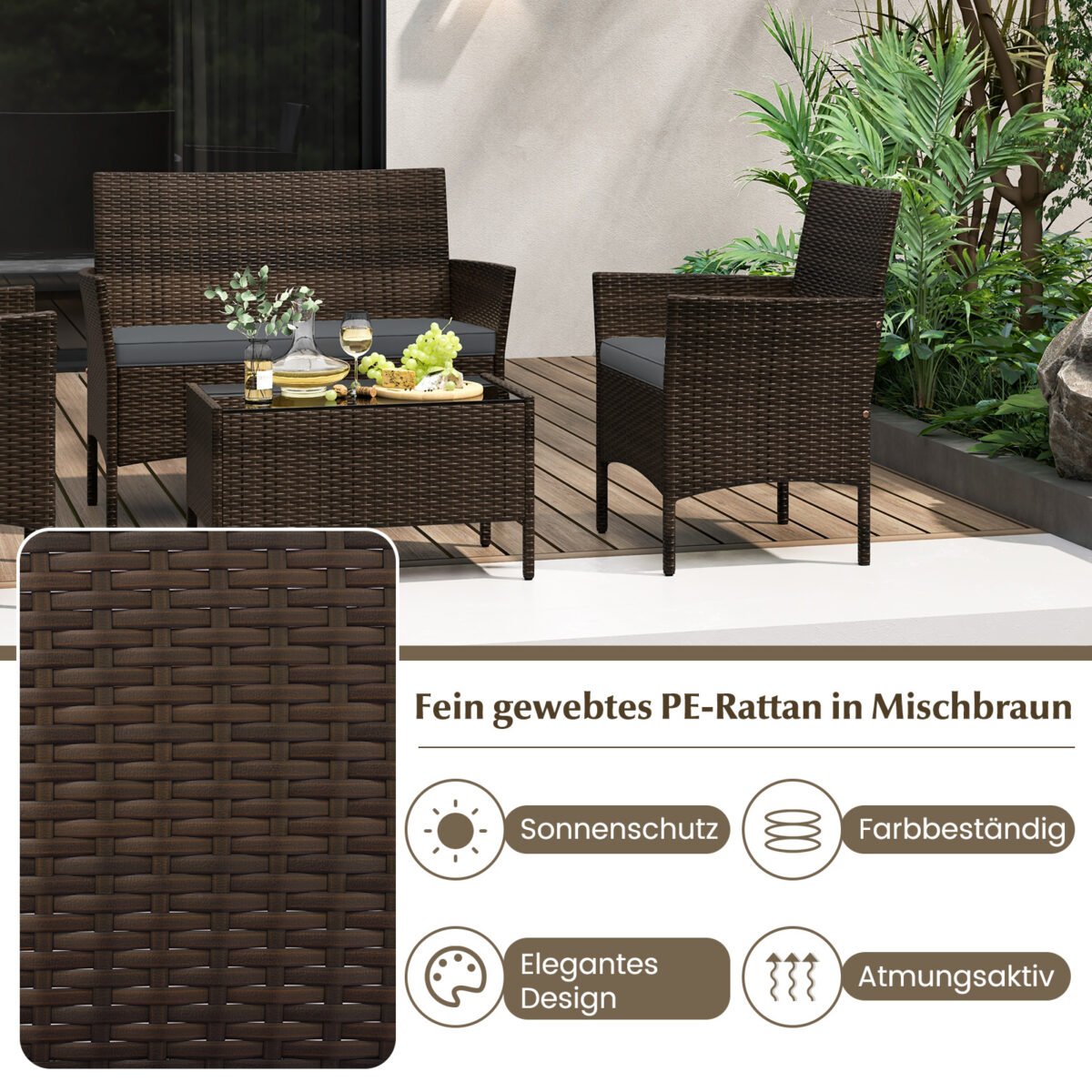 Pintų lauko baldų komplektas su dvisėde sofa 2 kėdėmis ir stalu (Pilka) – Paveikslėlis 5