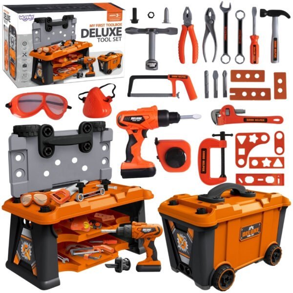 Plastikinės mobilios dirbtuvės-lagaminas 2in1 su 65 įrankiais