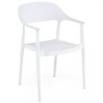 Plastikinis valgomojo krėslas su porankiais oro sąlygoms atsparus ir sukraunamas (Balta)