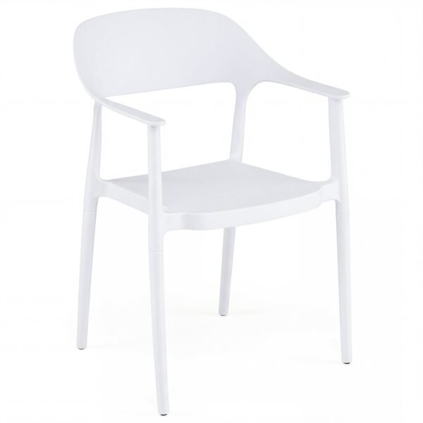 Plastikinis valgomojo krėslas su porankiais oro sąlygoms atsparus ir sukraunamas (Balta)