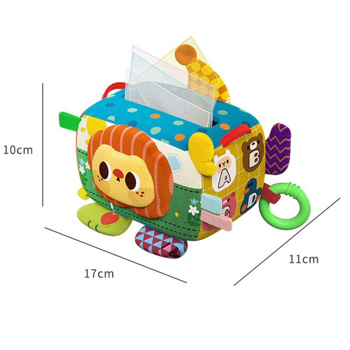 Pliušinė sensorinė lavinamoji dėžutė su skarelėmis, kramtuku ir veidrodėliu – Paveikslėlis 9