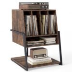 Plokštelių grotuvo stovas su plačiu stalviršiu ir integruota įkrovimo stotele (Kaimiška ruda)