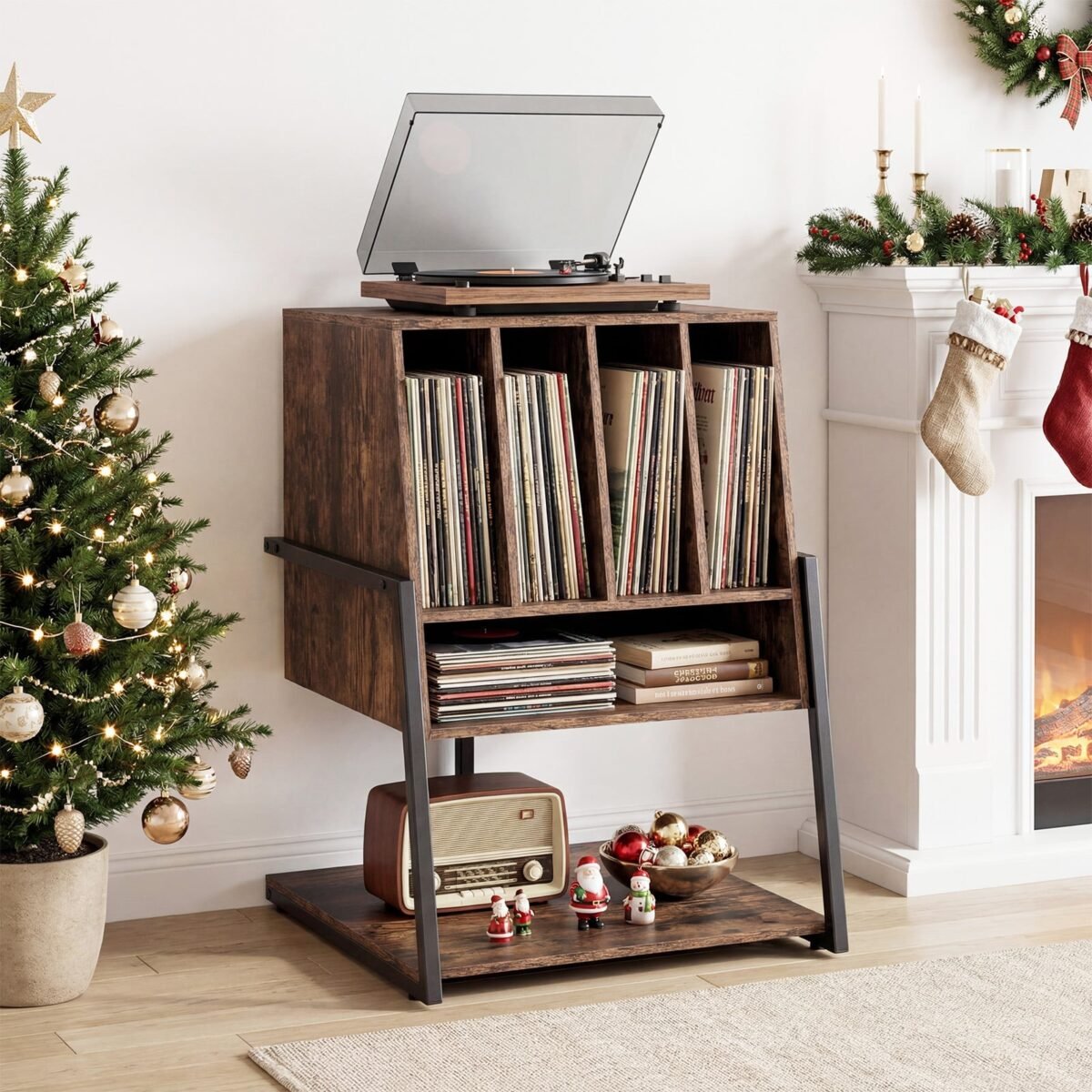 Plokštelių grotuvo staliukas su plačiu stalviršiu (Kaimiška ruda) – Paveikslėlis 4