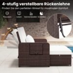 Poliratano dvejvietis gultas su reguliuojamu atlošu ir pufu-dėže (Balta)