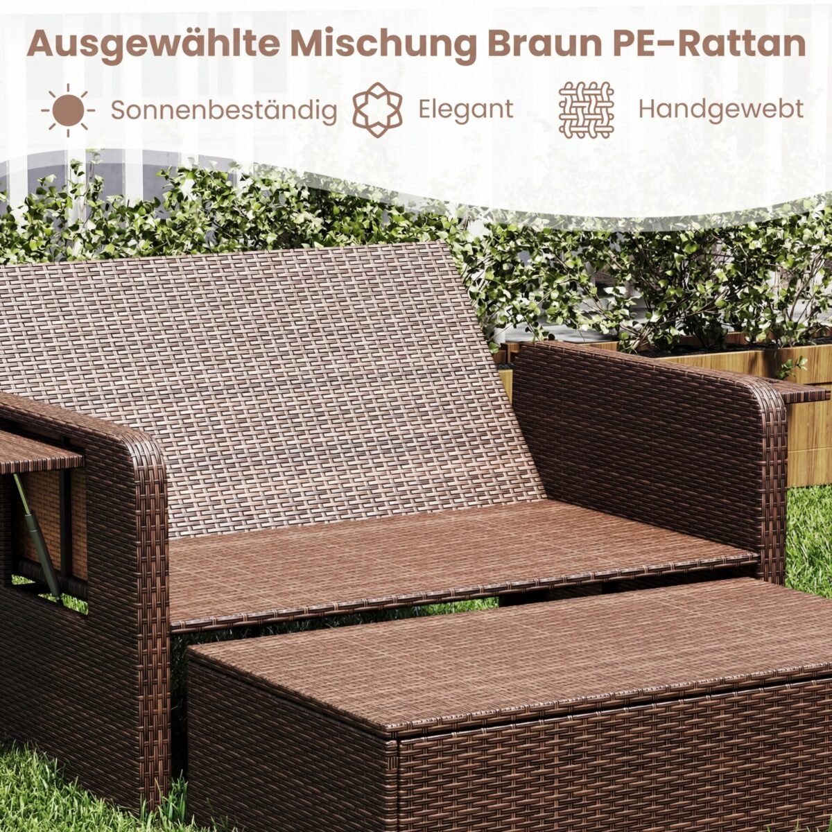 Poliratano dvivietis gultas su reguliuojamu atlošu ir pufu su dėže (Balta) – Paveikslėlis 2