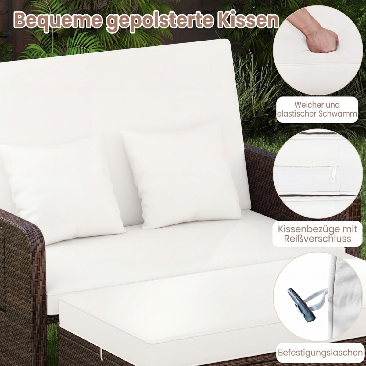 Poliratano dvivietis gultas su reguliuojamu atlošu ir pufu su dėže (Balta) – Paveikslėlis 3