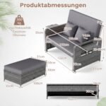 Poliratano lauko sofa su reguliuojama atrama nugarai ir išskleidžiamais staliukais (Pilka)