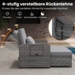 Poliratano lauko sofa su reguliuojama atrama nugarai ir išskleidžiamais staliukais (Pilka) – Paveikslėlis 3