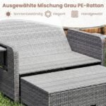 Poliratano lauko sofa su reguliuojama atrama nugarai ir išskleidžiamais staliukais (Pilka) – Paveikslėlis 4