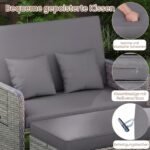 Poliratano lauko sofa su reguliuojama atrama nugarai ir išskleidžiamais staliukais (Pilka) – Paveikslėlis 5