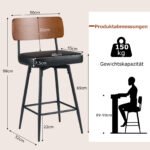 Pramoninio stiliaus pasukamos baro kėdės su paminkštintu atlošu (2 vnt.) (Juoda) – Paveikslėlis 2