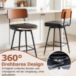 Pramoninio stiliaus pasukamos baro kėdės su paminkštintu atlošu (2 vnt.) (Juoda) – Paveikslėlis 4