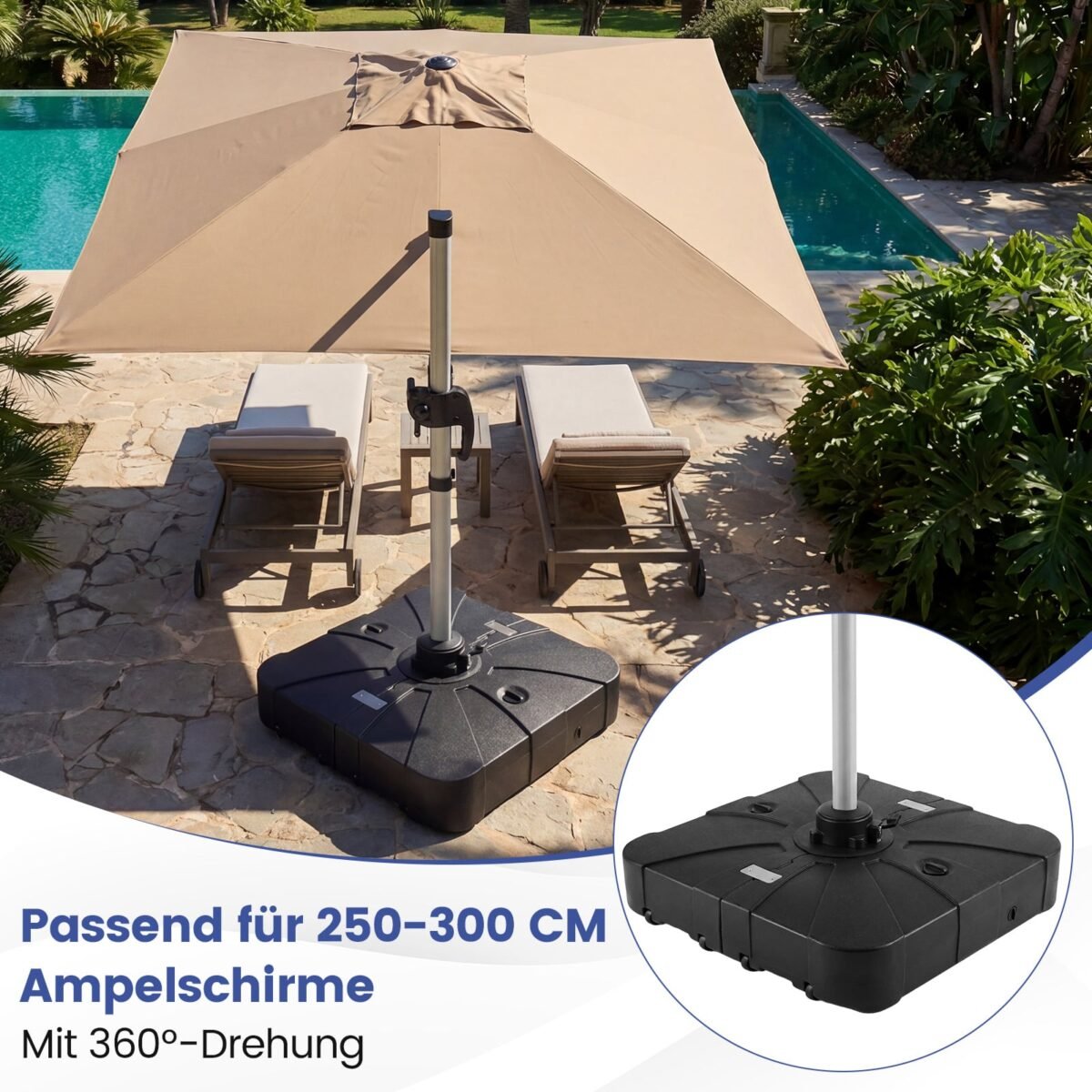 Pripildomas kvadratinis skėčio stovas su ratukais 130 kg talpa (Juoda) – Paveikslėlis 2