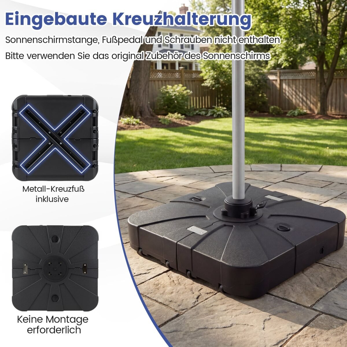 Pripildomas kvadratinis skėčio stovas su ratukais 130 kg talpa (Juoda) – Paveikslėlis 3