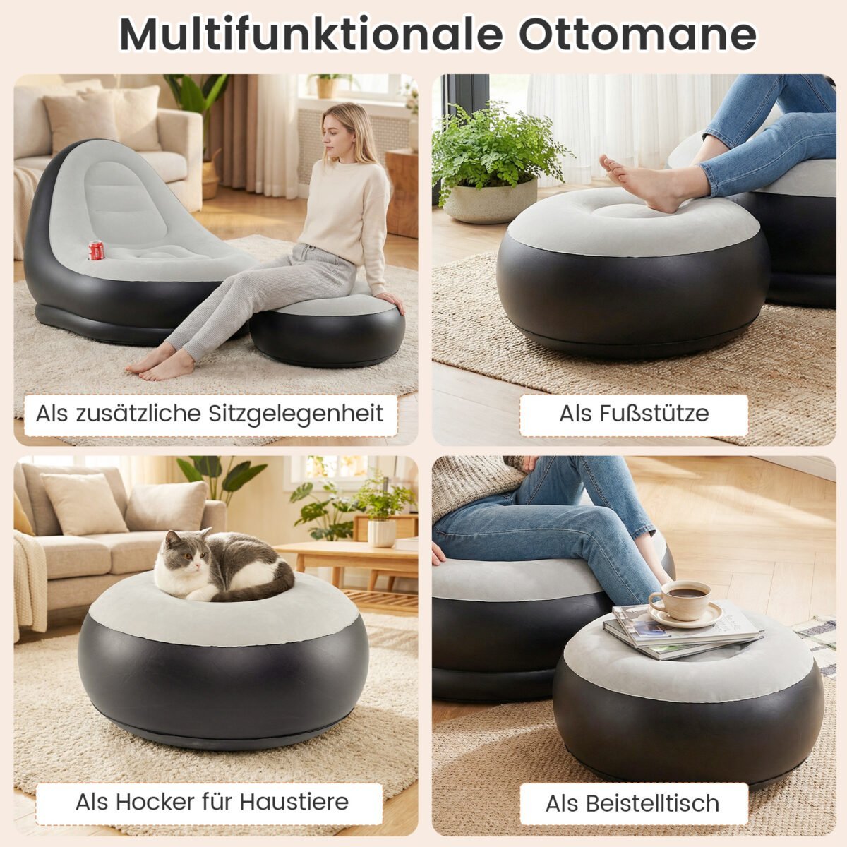 Pripučiamas krėslas su pakoju ir veliūriniu paviršiumi (Pilka) – Paveikslėlis 3