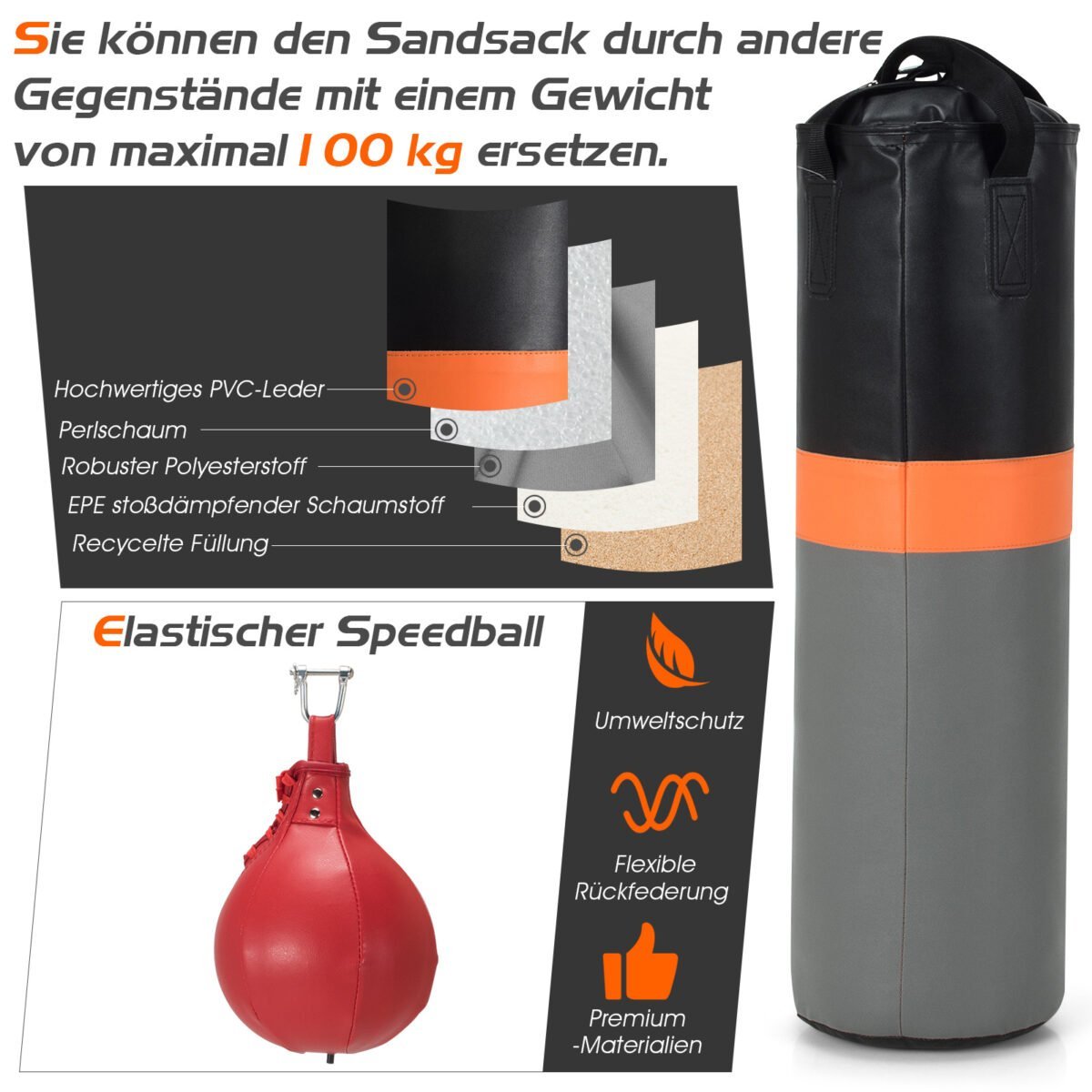 Profesionalus pastatomas bokso stovas su reguliuojamu greičio kamuoliu (Juoda) – Paveikslėlis 4