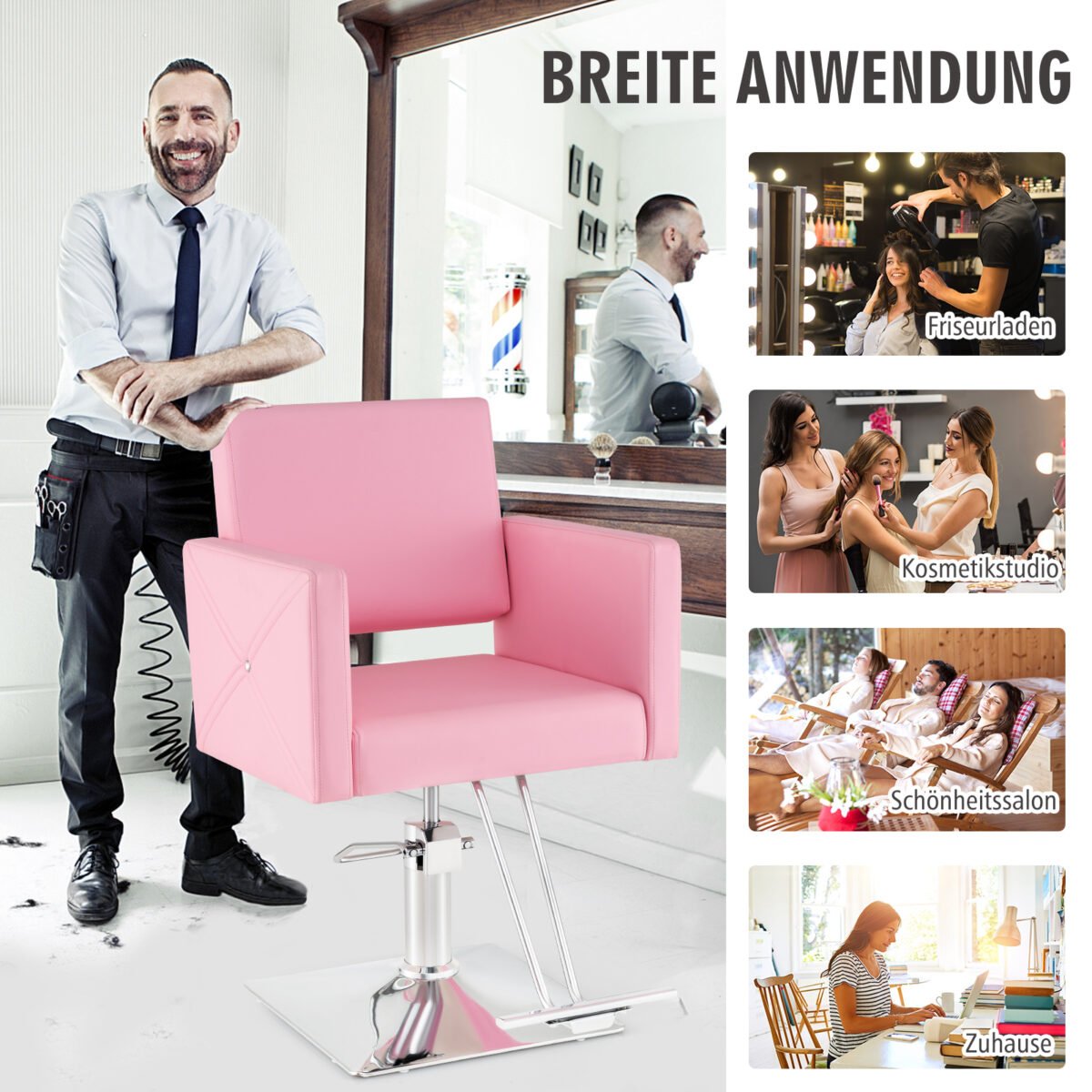 Profesionalus kirpyklos krėslas su hidrauliniu aukščio reguliavimu (Rožinė)