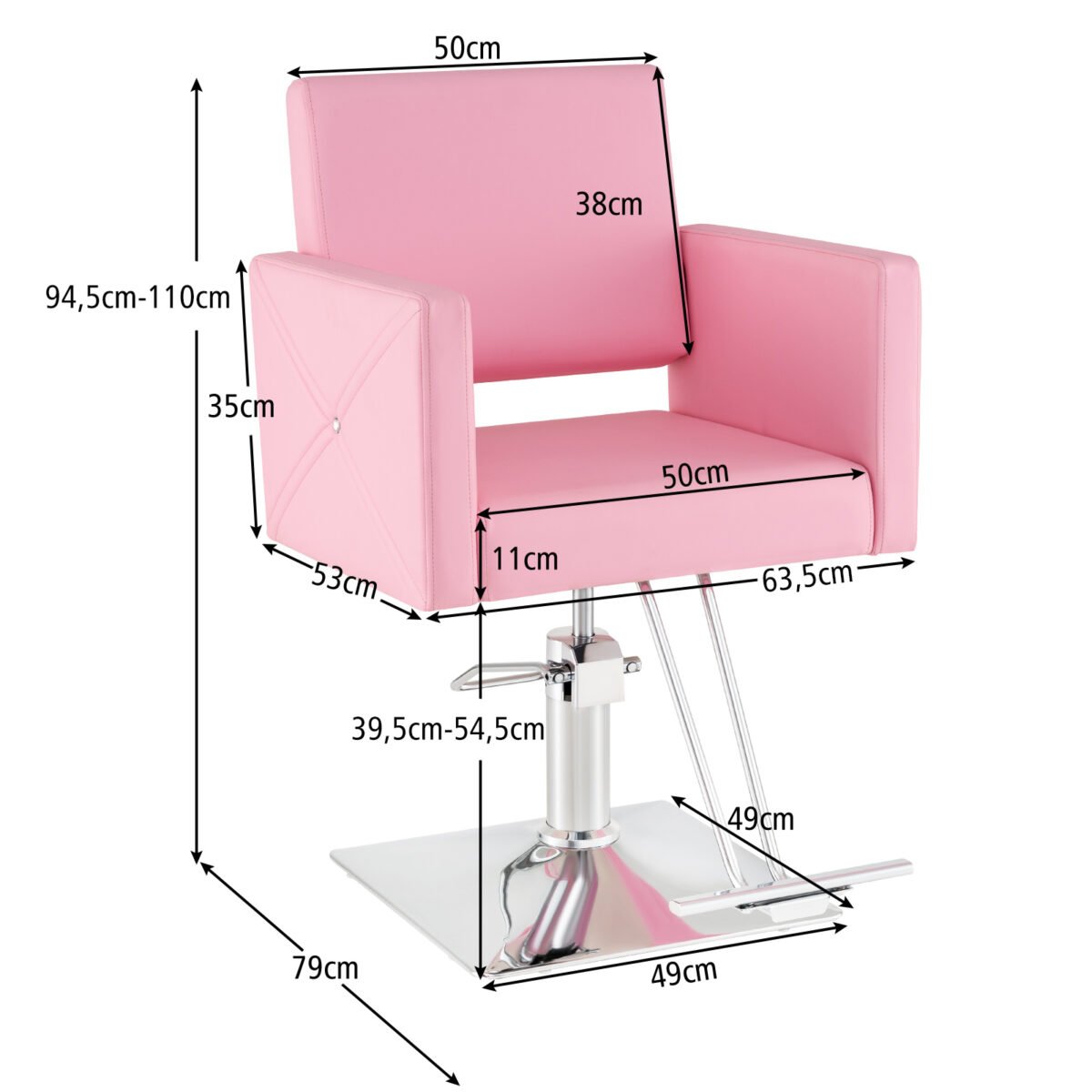 Profesionalus kirpyklos krėslas su hidrauliniu aukščio reguliavimu (Rožinė) – Paveikslėlis 5
