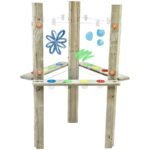 Pušinis trišakis lauko meno centras su skaidraus akrilo lentomis