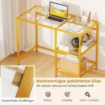 Rašomasis stalas su grūdinto stiklo stalviršiu ir metaliniu rėmu (Auksinė)