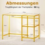 Rašomasis stalas su grūdinto stiklo stalviršiu ir metaliniu rėmu (Auksinė) – Paveikslėlis 5