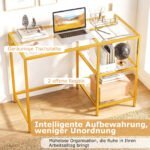 Rašomasis stalas su grūdinto stiklo stalviršiu ir metaliniu rėmu (Auksinė) – Paveikslėlis 3