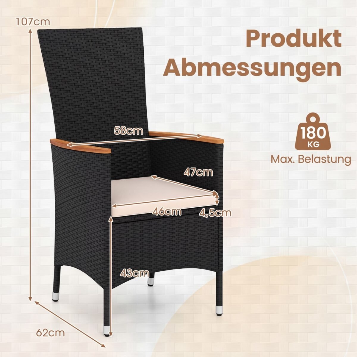 Rataniniai sodo krėslai su aukštais atlošais 2 vnt. (Juoda) – Paveikslėlis 2