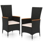 Rataniniai sodo krėslai su aukštais atlošais 2 vnt. (Juoda)