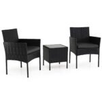 Rataninis 3 dalių lauko baldų komplektas su 2 kėdėmis ir stalu (Juoda)