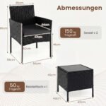 Rataninis 3 dalių lauko baldų komplektas su 2 kėdėmis ir stalu (Juoda) – Paveikslėlis 5