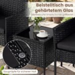 Rataninis 3 dalių lauko baldų komplektas su 2 kėdėmis ir stalu (Juoda) – Paveikslėlis 3