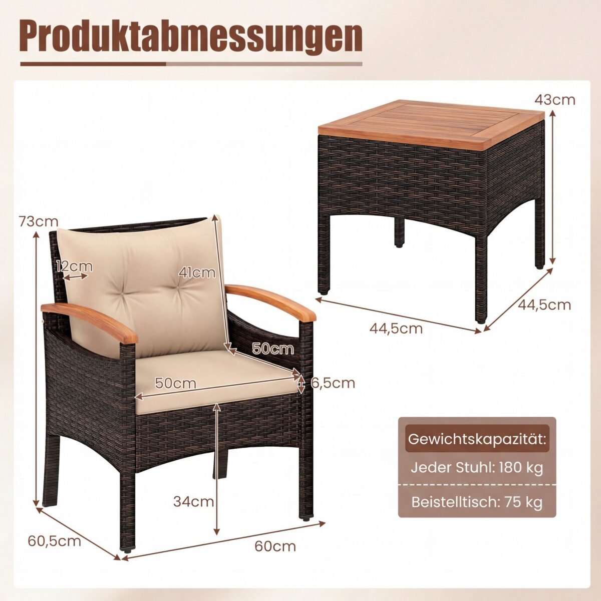 Rataninis lauko baldų komplektas su dviem krėslais ir akacijos medienos staliuku (Ruda) – Paveikslėlis 2