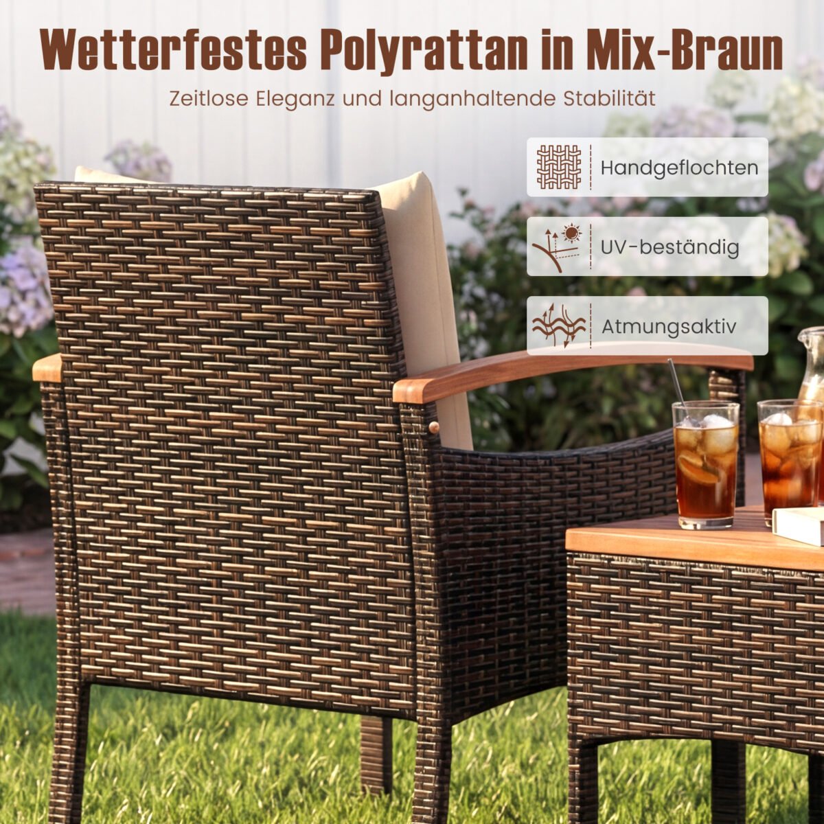 Rataninis lauko baldų komplektas su dviem krėslais ir akacijos medienos staliuku (Ruda) – Paveikslėlis 3