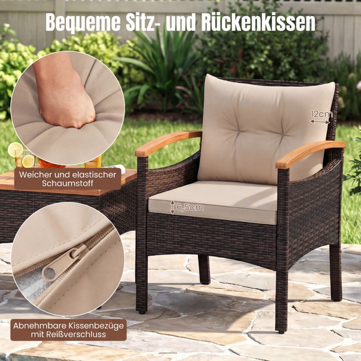 Rataninis lauko baldų komplektas su dviem krėslais ir akacijos medienos staliuku (Ruda) – Paveikslėlis 4