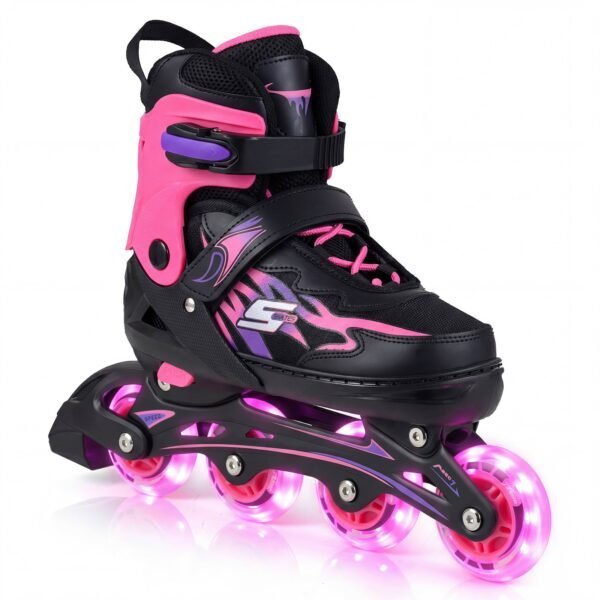 Reguliuojami vaikiški riedučiai su šviečiančiais ratais (Rožinė)